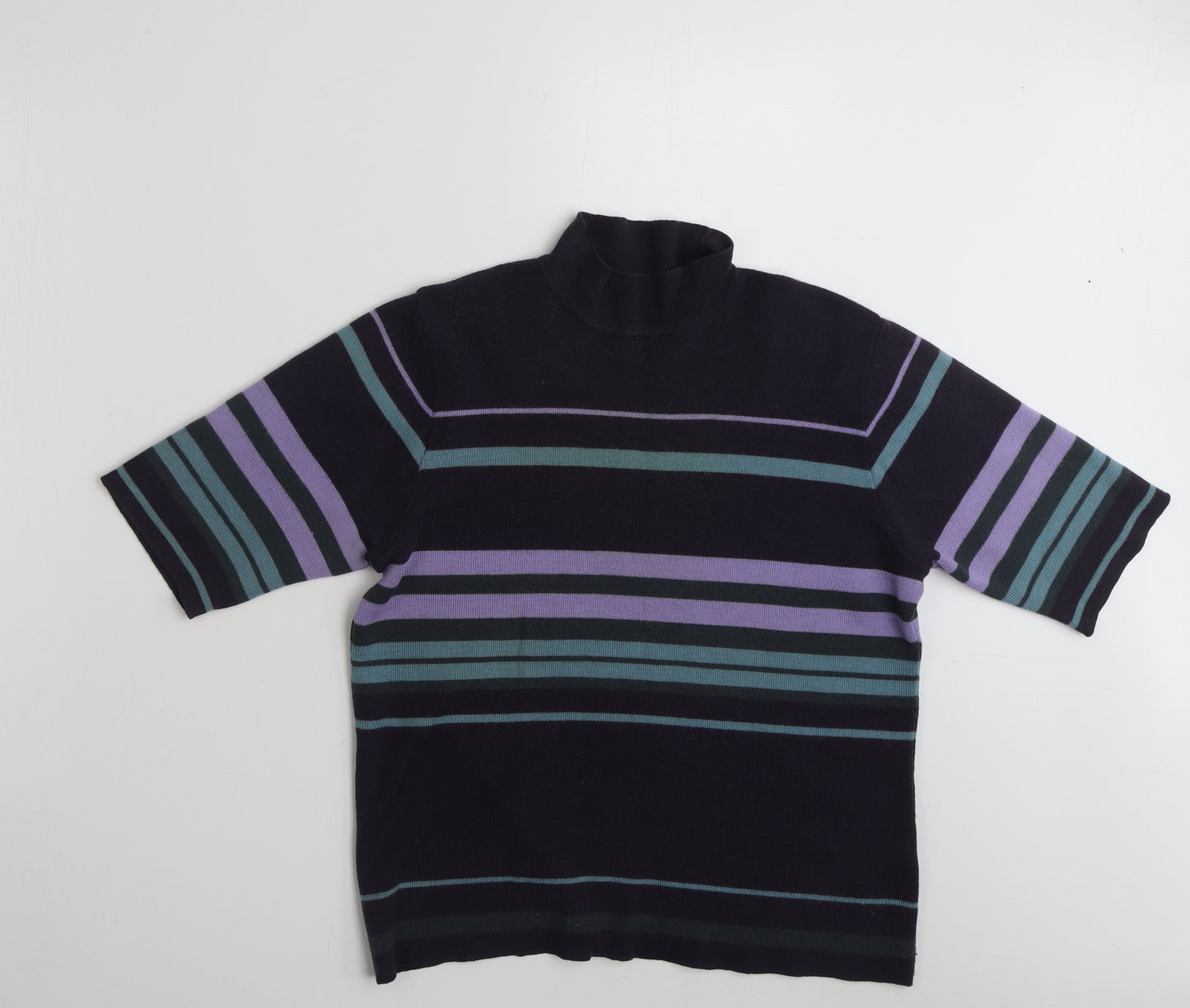 Marks and Spencer Womens Purple High Neck Striped Wool Pullover Jumper Size 16