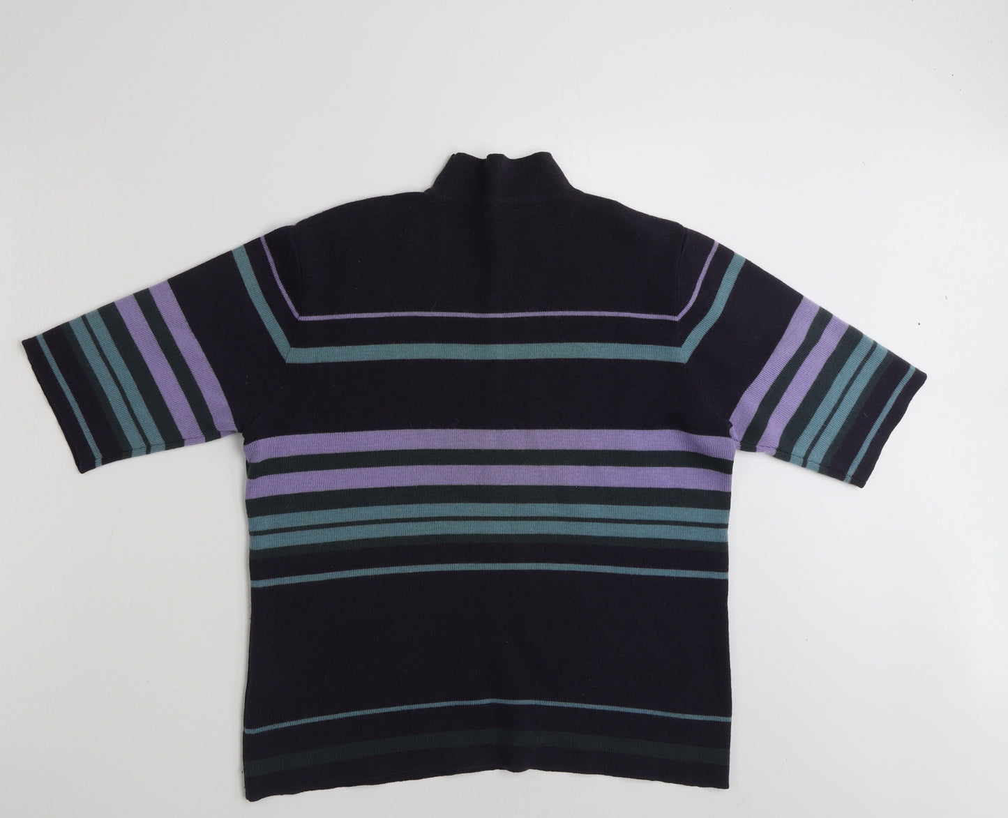 Marks and Spencer Womens Purple High Neck Striped Wool Pullover Jumper Size 16