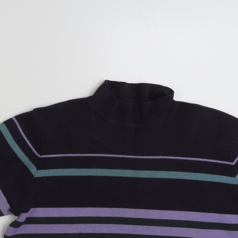 Marks and Spencer Womens Purple High Neck Striped Wool Pullover Jumper Size 16