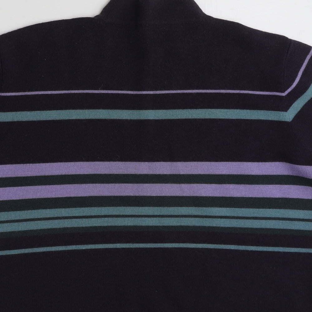 Marks and Spencer Womens Purple High Neck Striped Wool Pullover Jumper Size 16