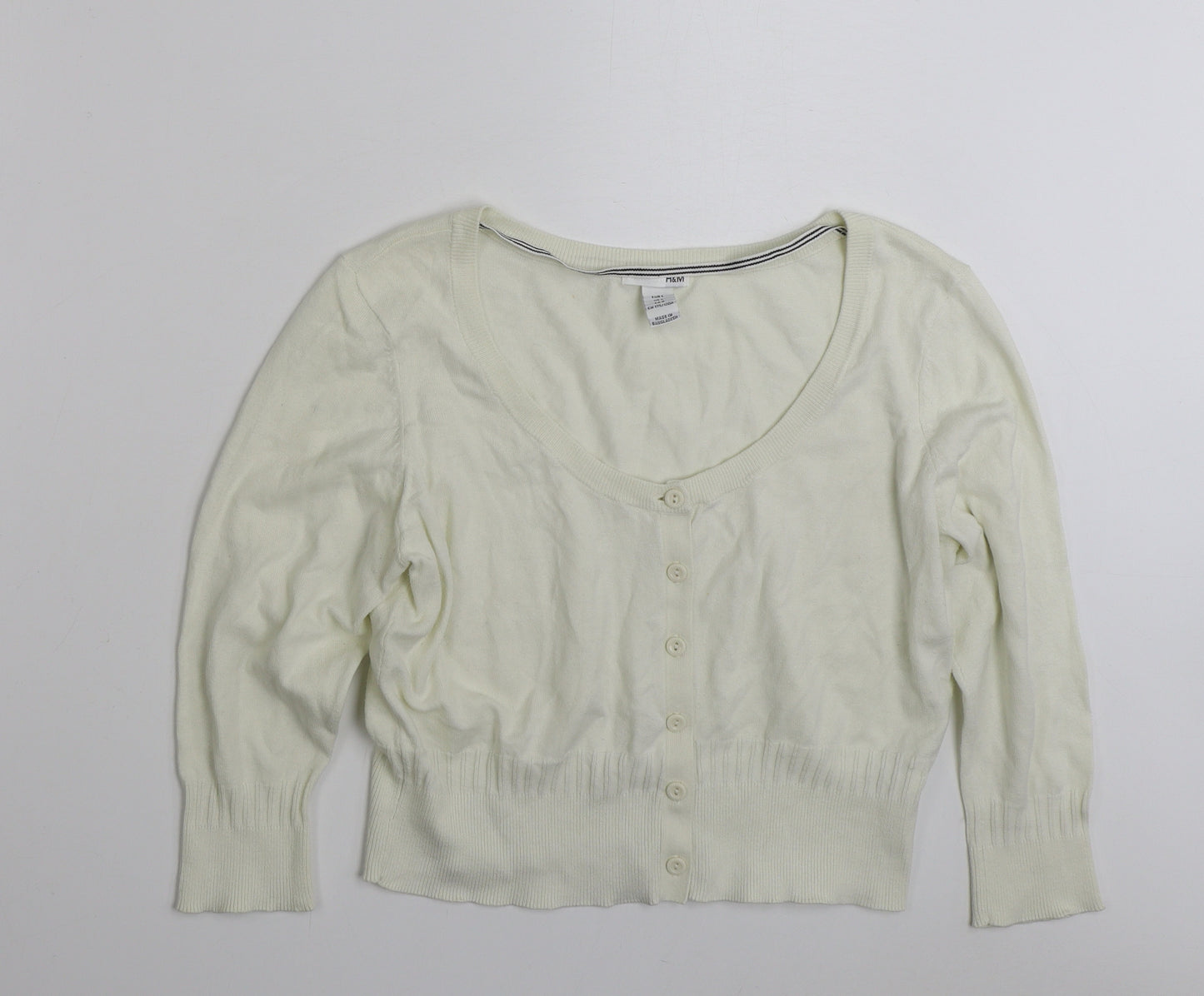 H&M Womens Ivory Scoop Neck  Cotton Cardigan Jumper Size L