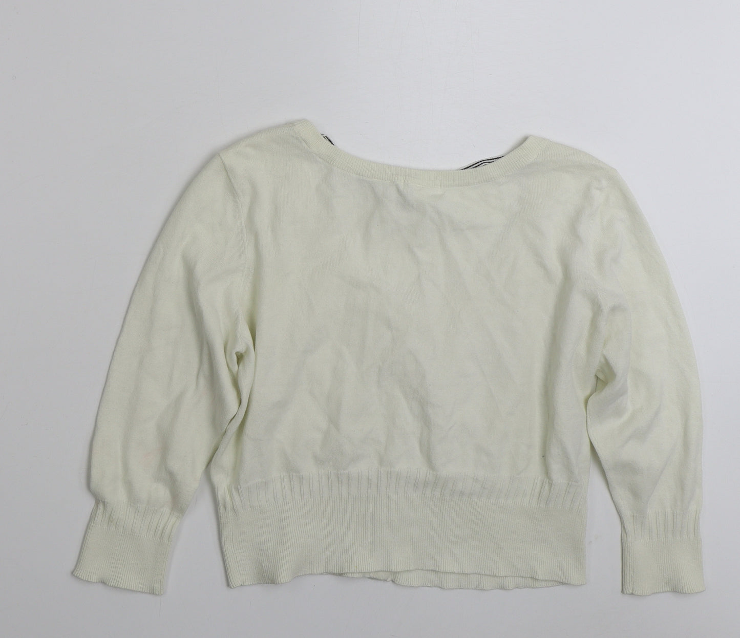 H&M Womens Ivory Scoop Neck  Cotton Cardigan Jumper Size L