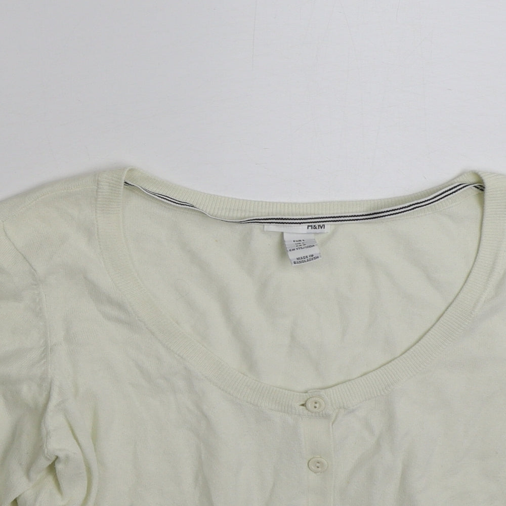 H&M Womens Ivory Scoop Neck  Cotton Cardigan Jumper Size L