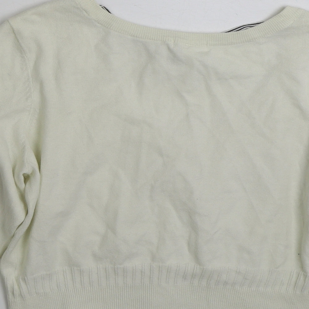 H&M Womens Ivory Scoop Neck  Cotton Cardigan Jumper Size L