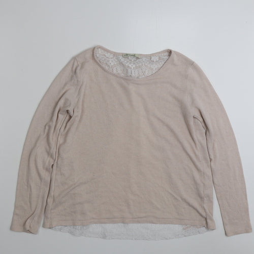 Low Casual Womens Pink Boat Neck Floral Polyester Pullover Jumper Size L