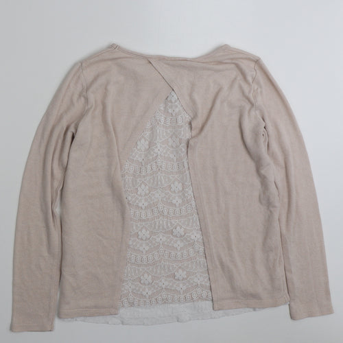 Low Casual Womens Pink Boat Neck Floral Polyester Pullover Jumper Size L