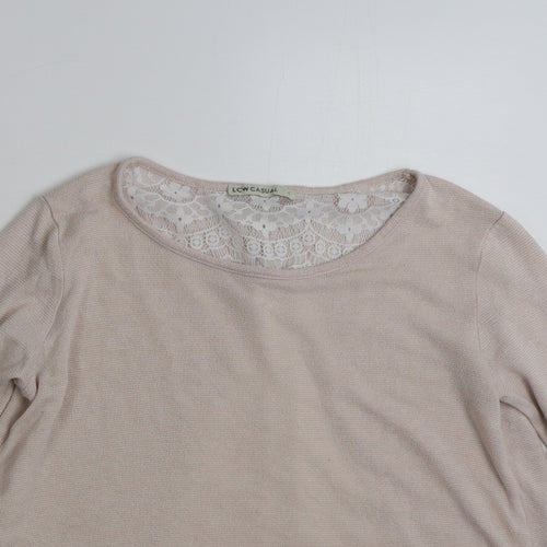 Low Casual Womens Pink Boat Neck Floral Polyester Pullover Jumper Size L