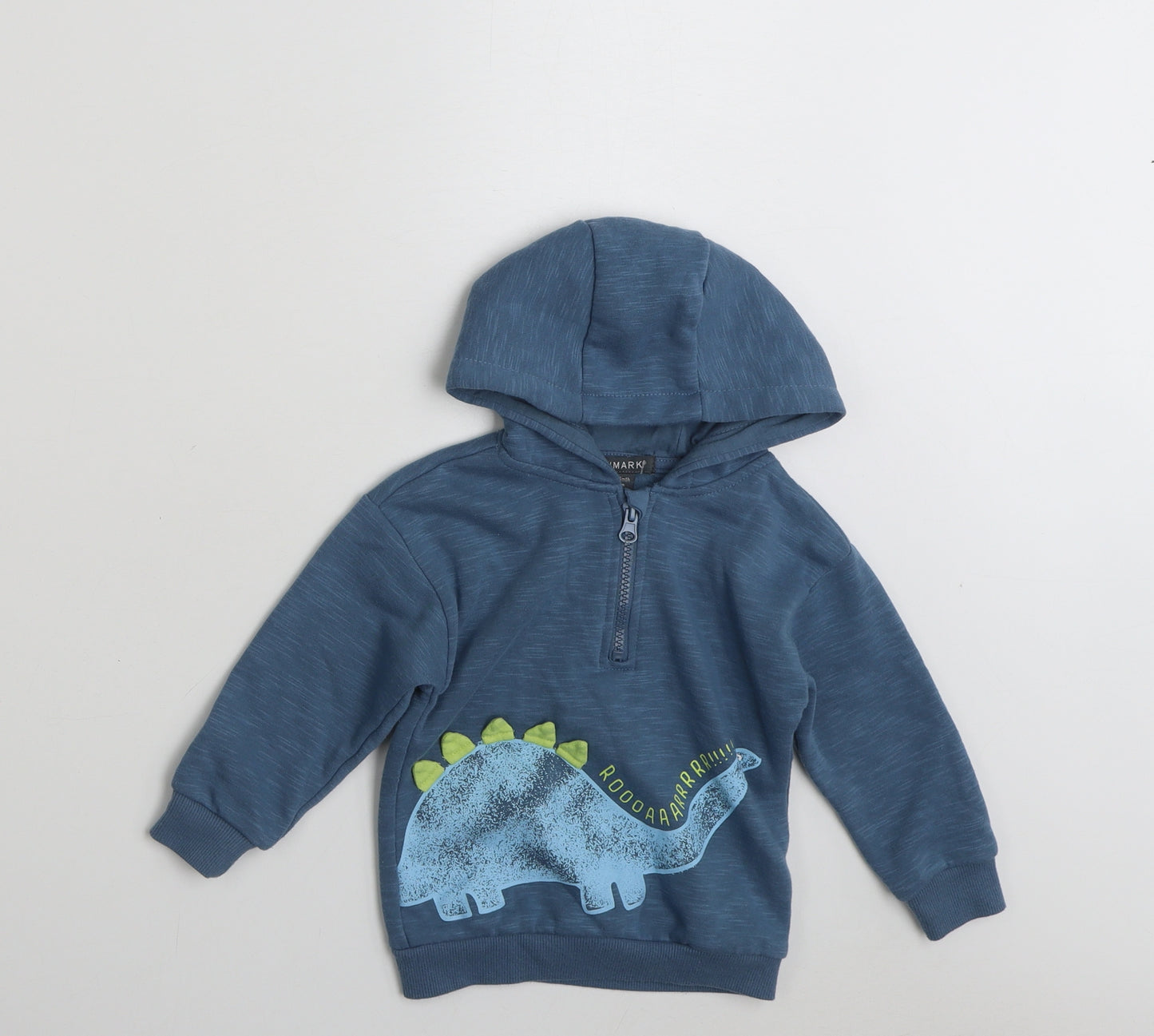 Primark Boys Blue  Cotton Pullover Jumper Size 18-24 Months  Zip - Dinasour
