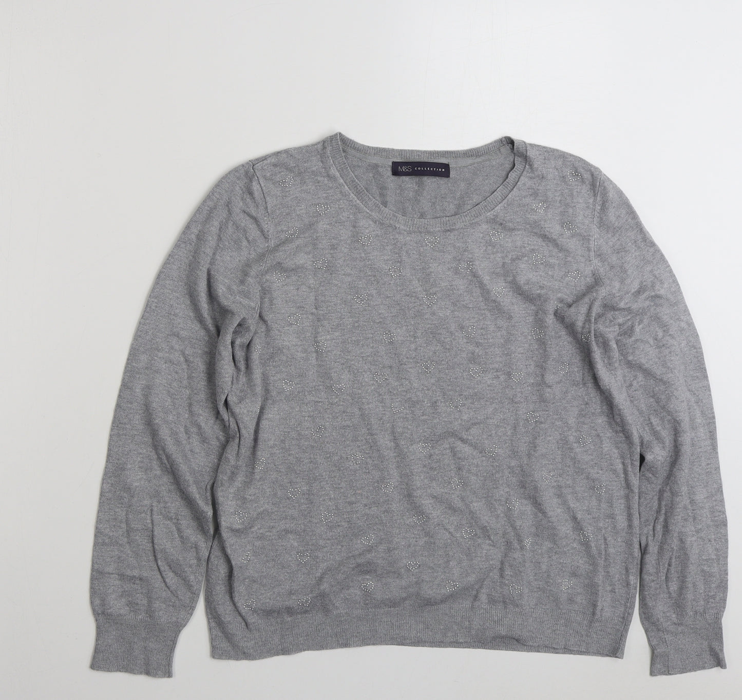 Marks and Spencer Womens Grey Crew Neck  Acrylic Pullover Jumper Size M   - Love Heart