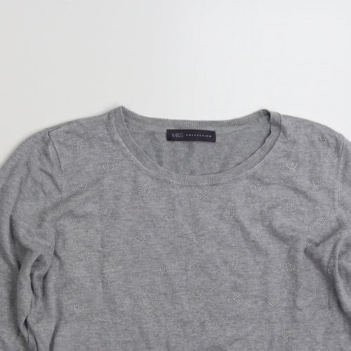 Marks and Spencer Womens Grey Crew Neck  Acrylic Pullover Jumper Size M   - Love Heart