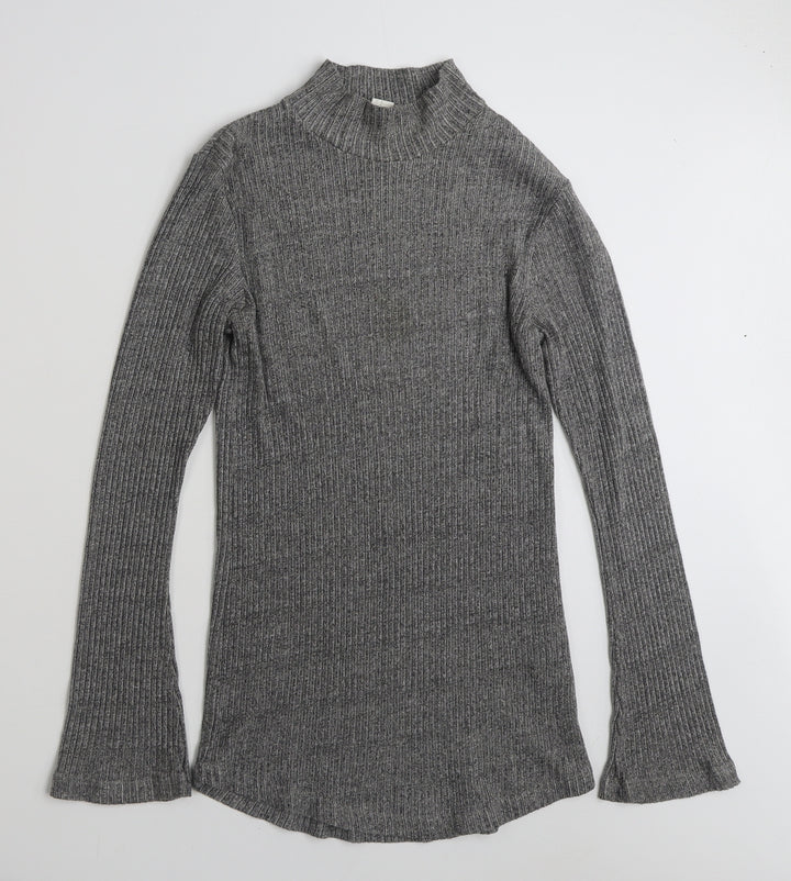 H&M Womens Grey High Neck  Cotton Pullover Jumper Size M