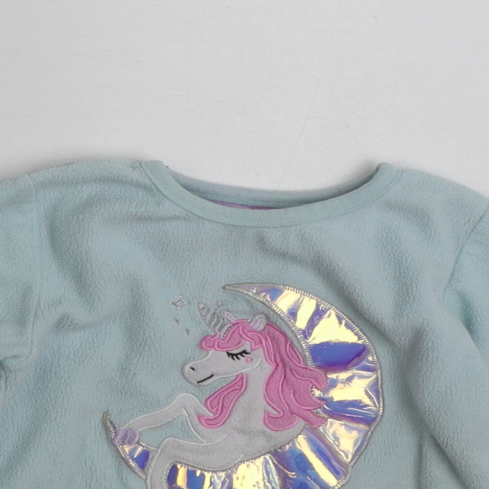 Primark Girls Blue  100% Polyester Pullover Sweatshirt Size 2-3 Years  Pullover - Over the Moonicorn!