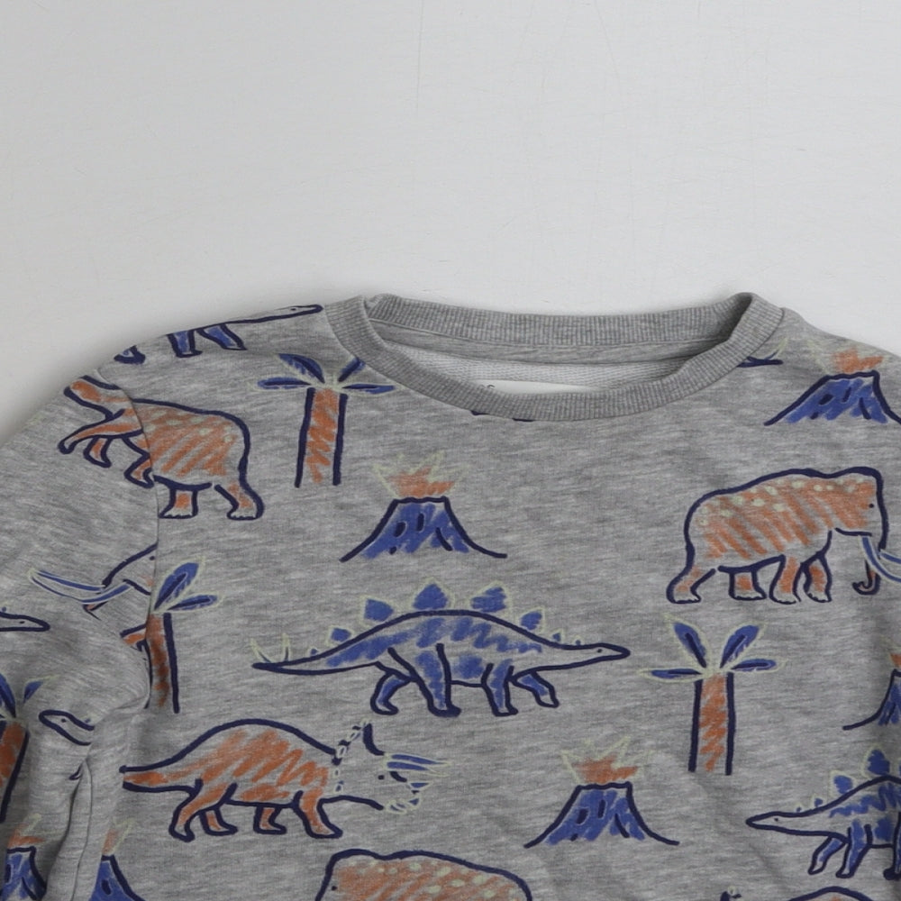 Marks and Spencer Boys Grey  Cotton Pullover Sweatshirt Size 6-7 Years  Pullover - Dinasour