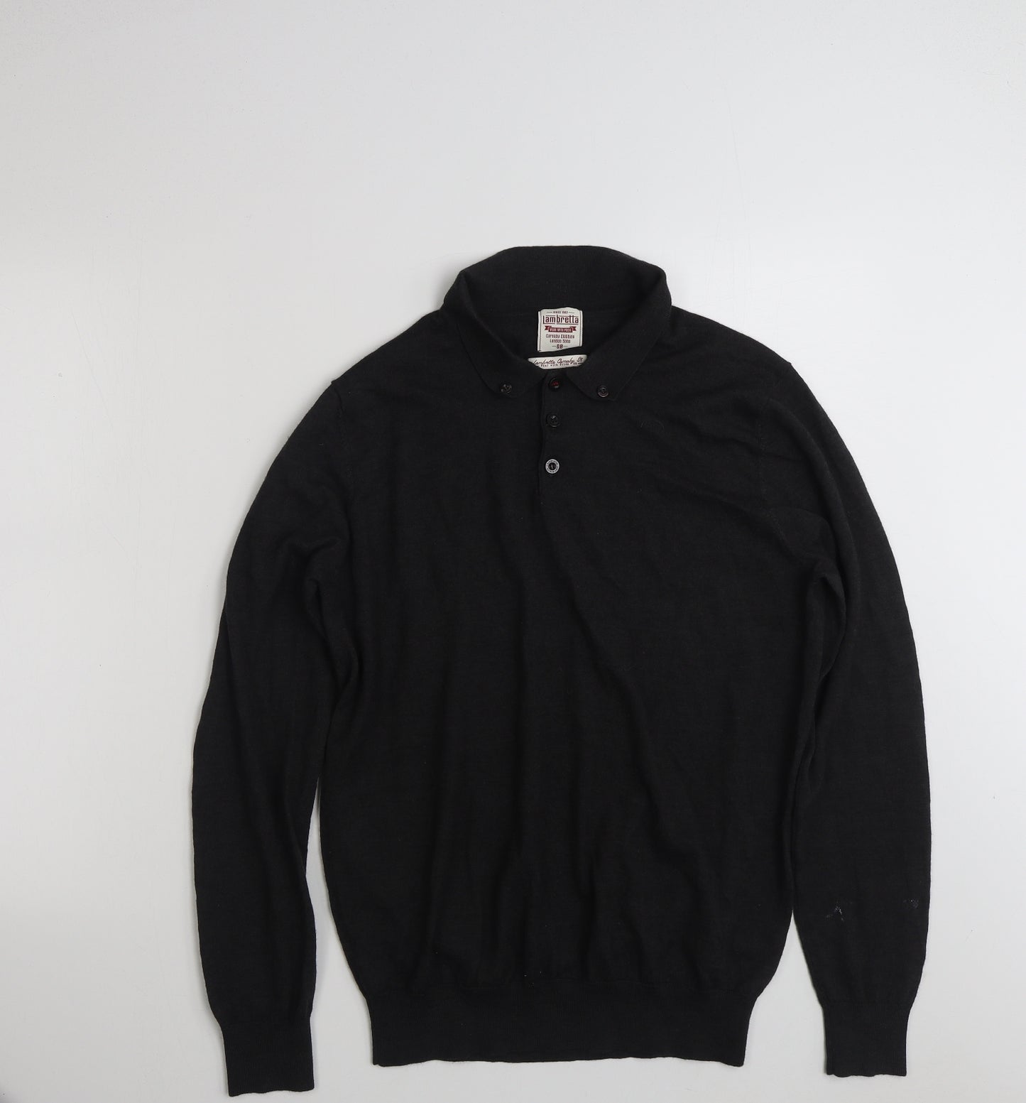Lambretta Womens Black Collared  Wool Pullover Jumper Size L