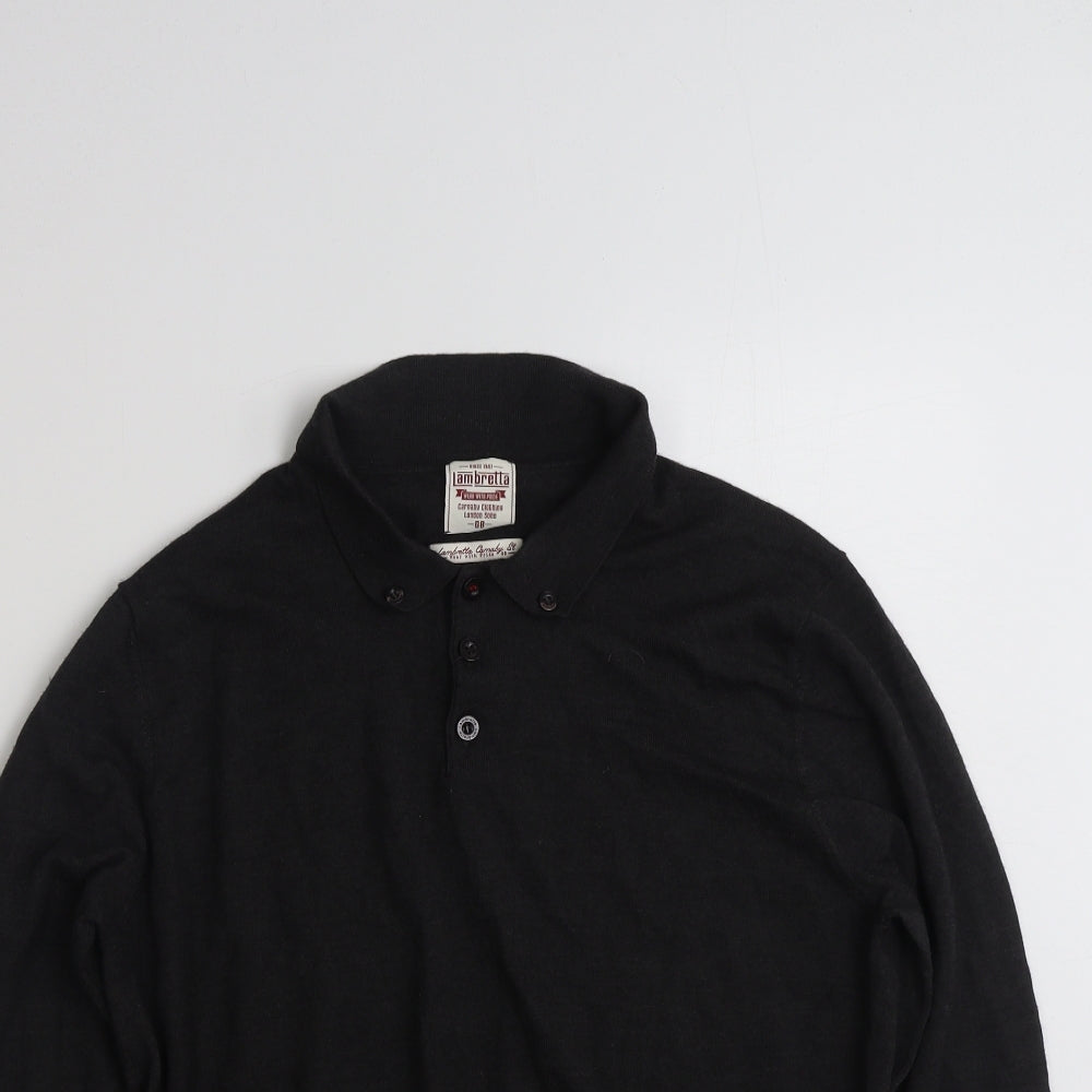 Lambretta Womens Black Collared  Wool Pullover Jumper Size L