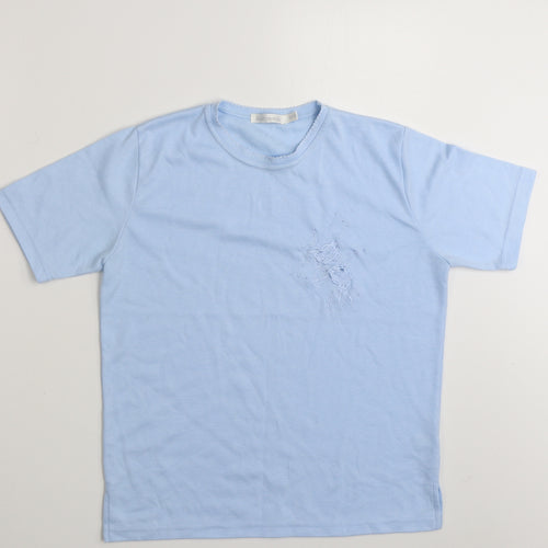 Beaumonde Womens Blue Floral Polyester Basic T-Shirt Size 10 Round Neck - Size 10-12