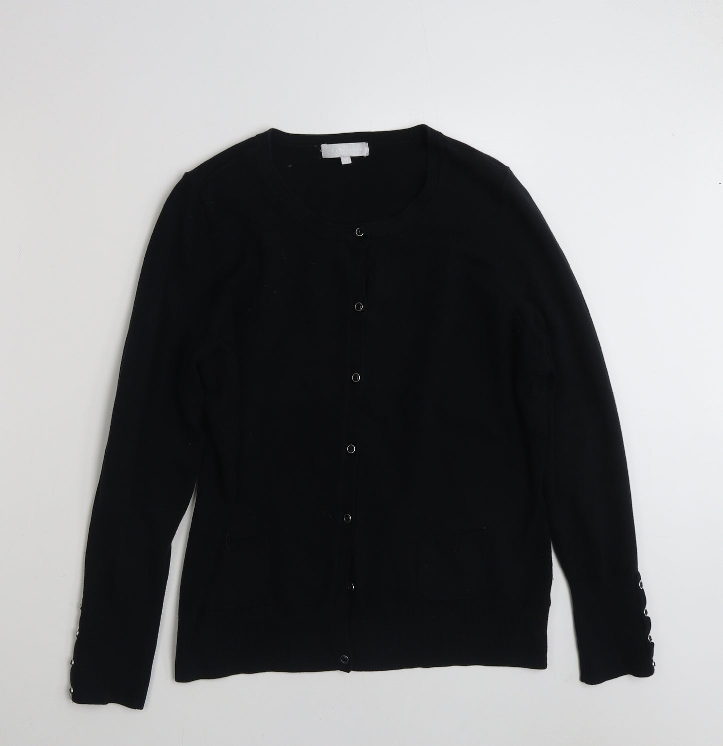Red Herring Womens Black Scoop Neck  Cotton Cardigan Jumper Size 18