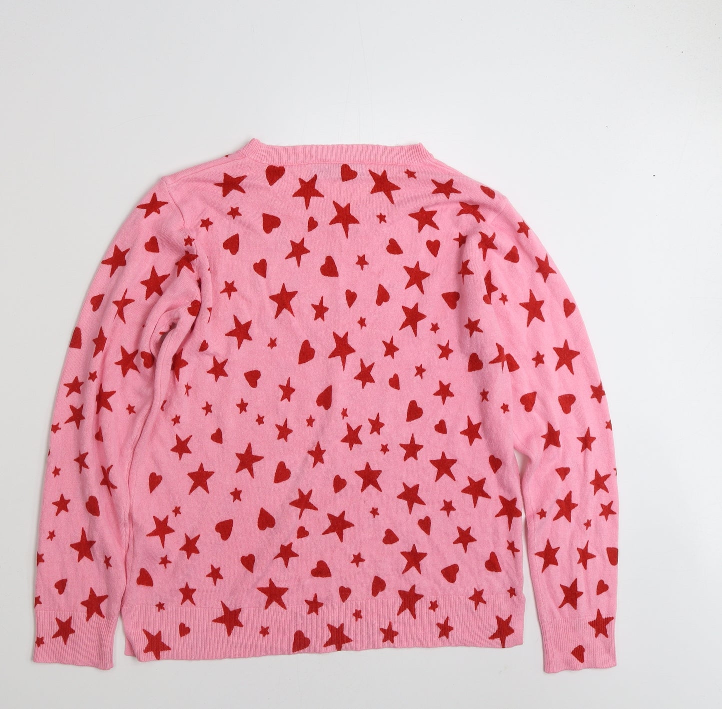 Marks and Spencer Womens Pink Crew Neck Geometric Acrylic Pullover Jumper Size 14