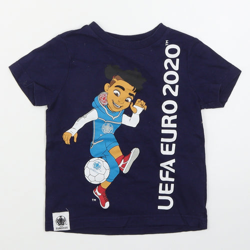 F&F Boys Blue  Cotton Basic T-Shirt Size 12-18 Months Crew Neck Pullover - Euro 2020