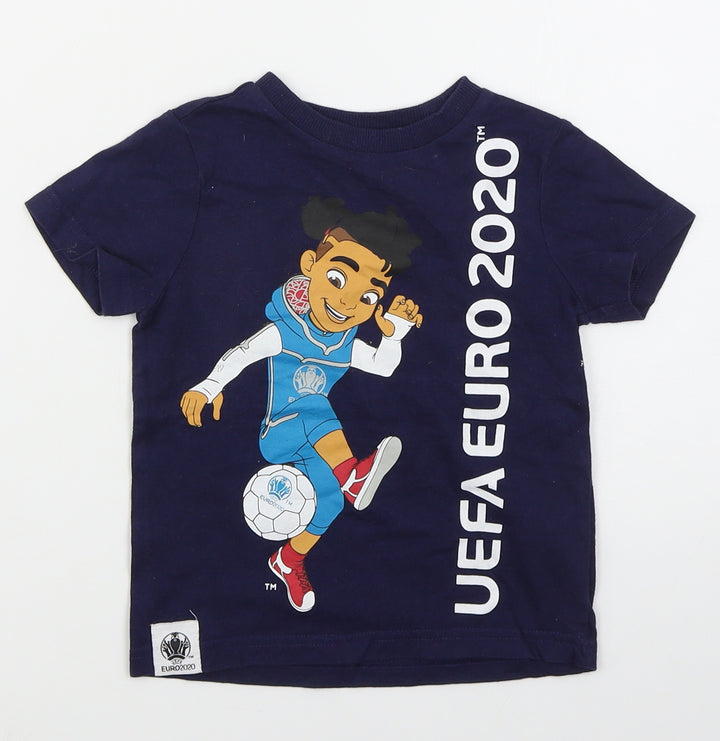 F&F Boys Blue  Cotton Basic T-Shirt Size 12-18 Months Crew Neck Pullover - Euro 2020