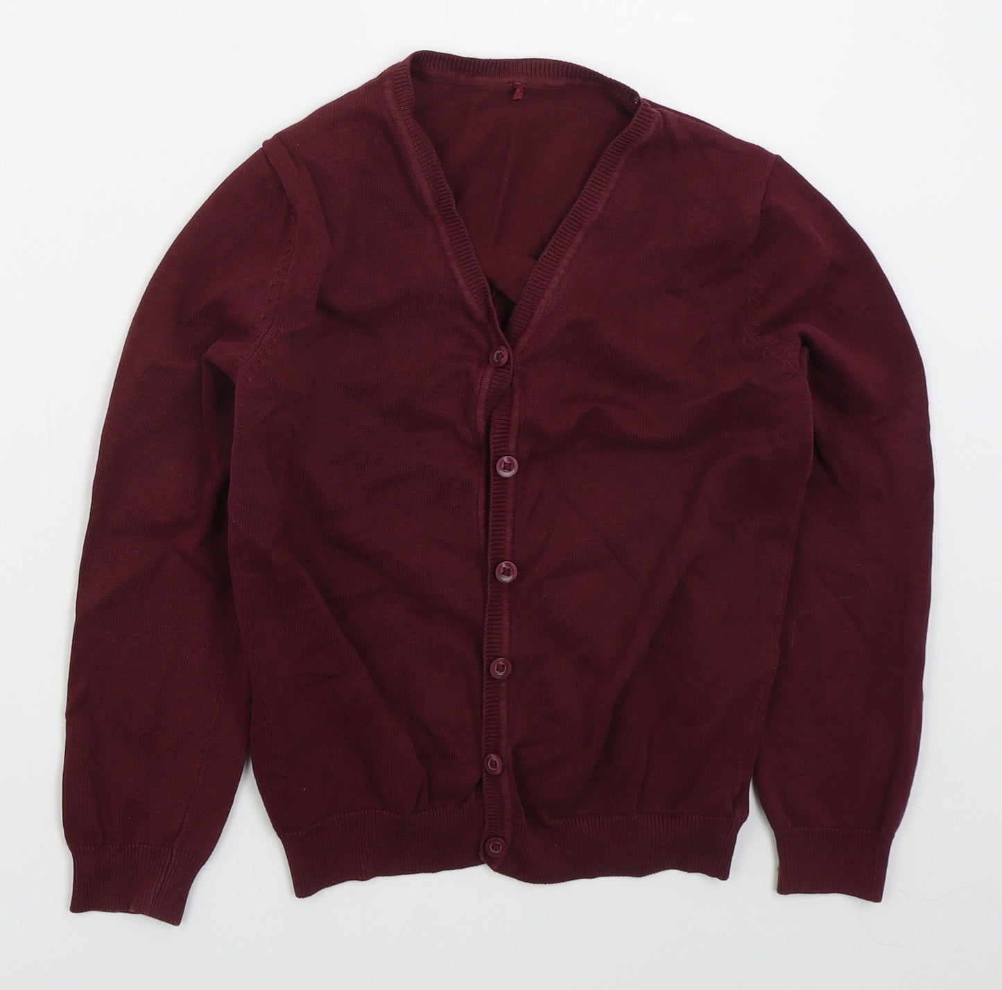George Girls Red V-Neck  Cotton Cardigan Jumper Size 8-9 Years  Button - Burgundy