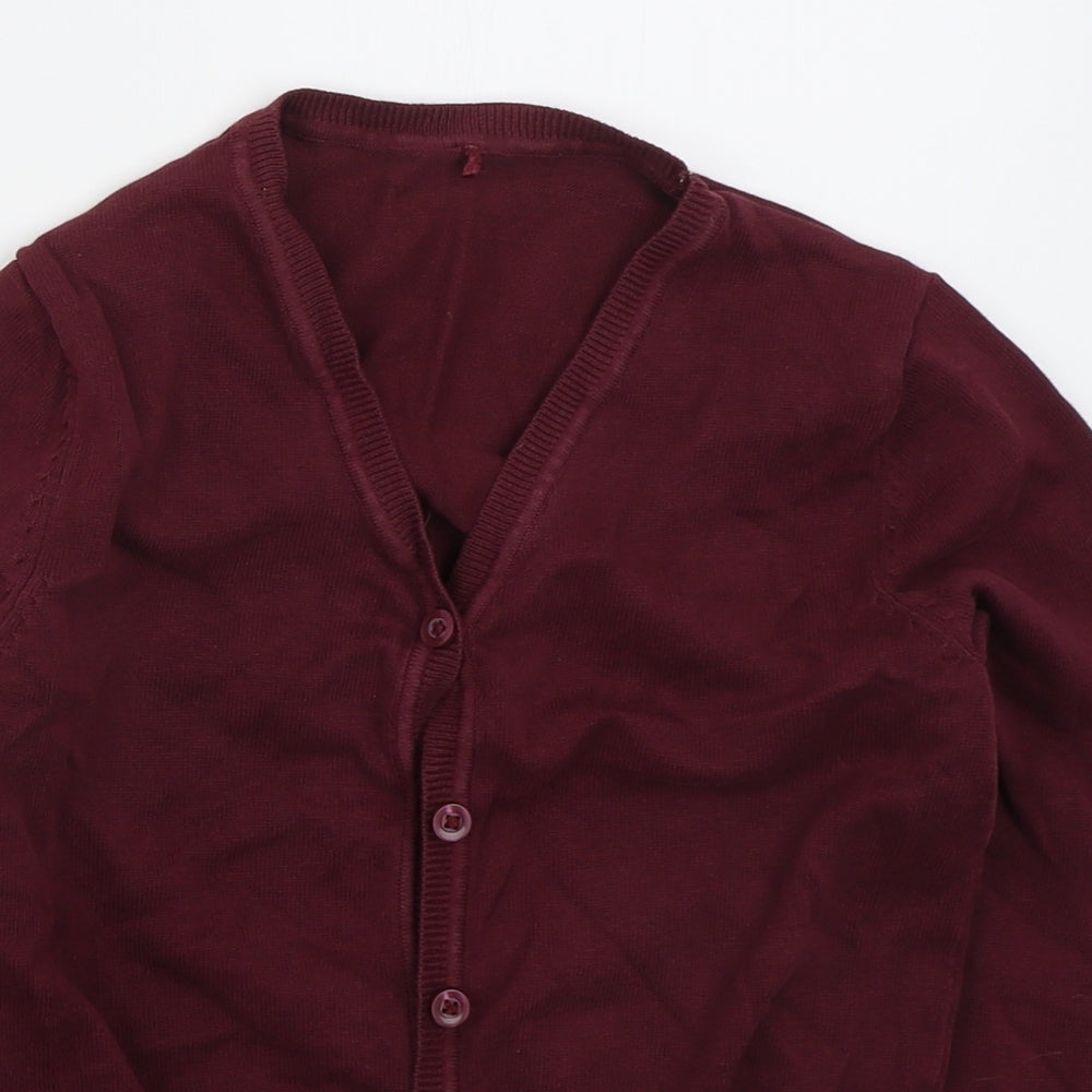 George Girls Red V-Neck  Cotton Cardigan Jumper Size 8-9 Years  Button - Burgundy