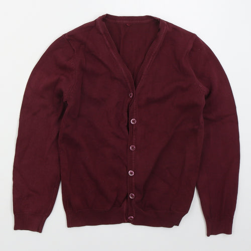 George Girls Red V-Neck  Cotton Cardigan Jumper Size 8-9 Years  Button - Burgundy