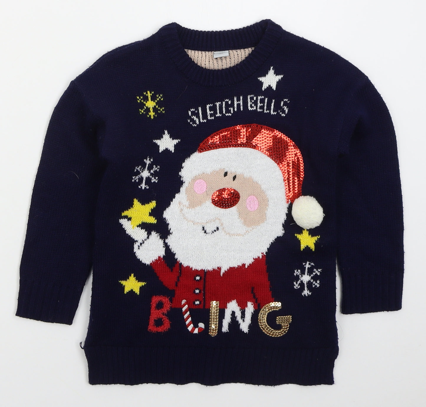 TU Girls Blue Crew Neck  Acrylic Pullover Jumper Size 6 Years  Pullover - Sleigh Bells Bling