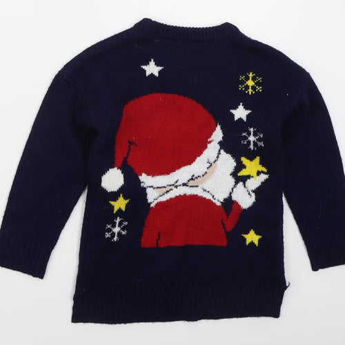 TU Girls Blue Crew Neck  Acrylic Pullover Jumper Size 6 Years  Pullover - Sleigh Bells Bling