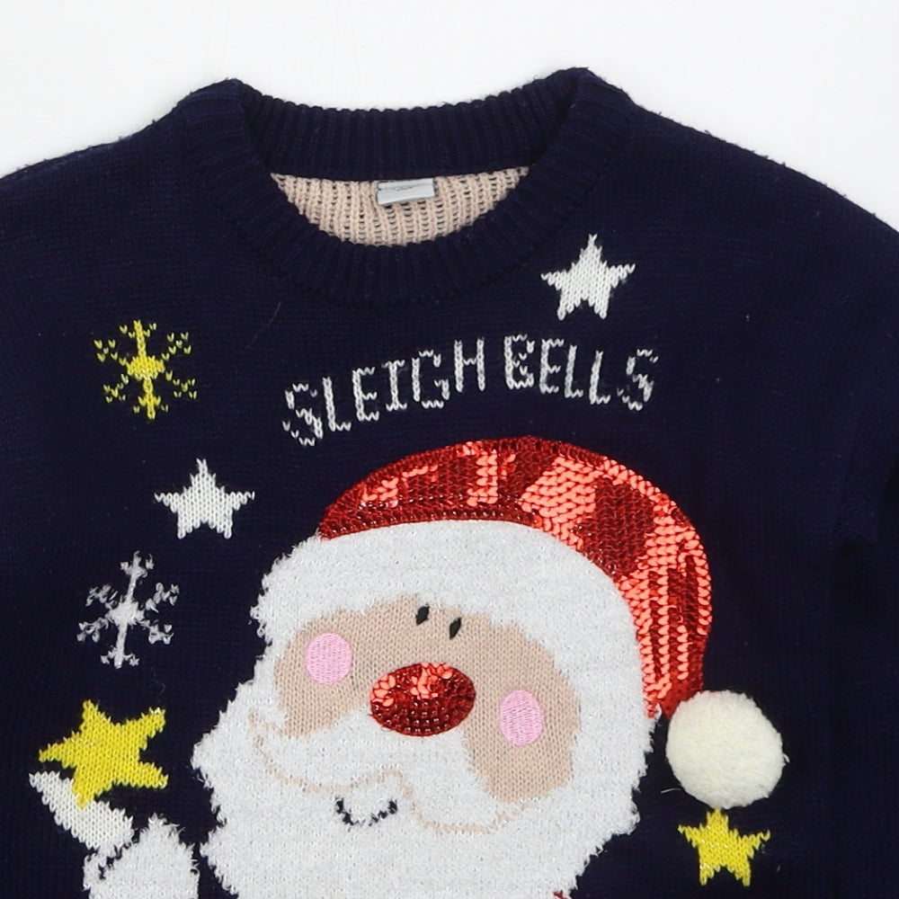 TU Girls Blue Crew Neck  Acrylic Pullover Jumper Size 6 Years  Pullover - Sleigh Bells Bling