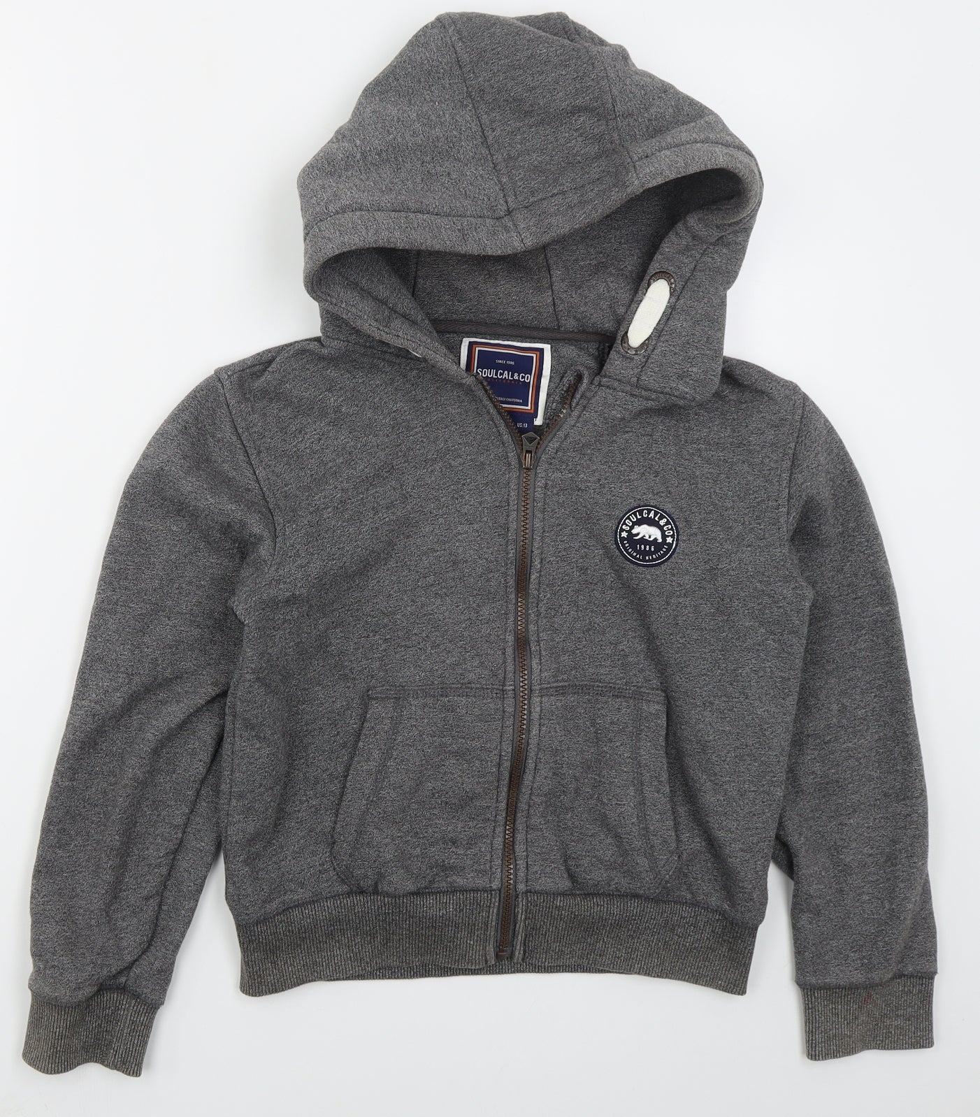 SoulCal&Co Girls Grey  Cotton Full Zip Hoodie Size 13 Years  Zip