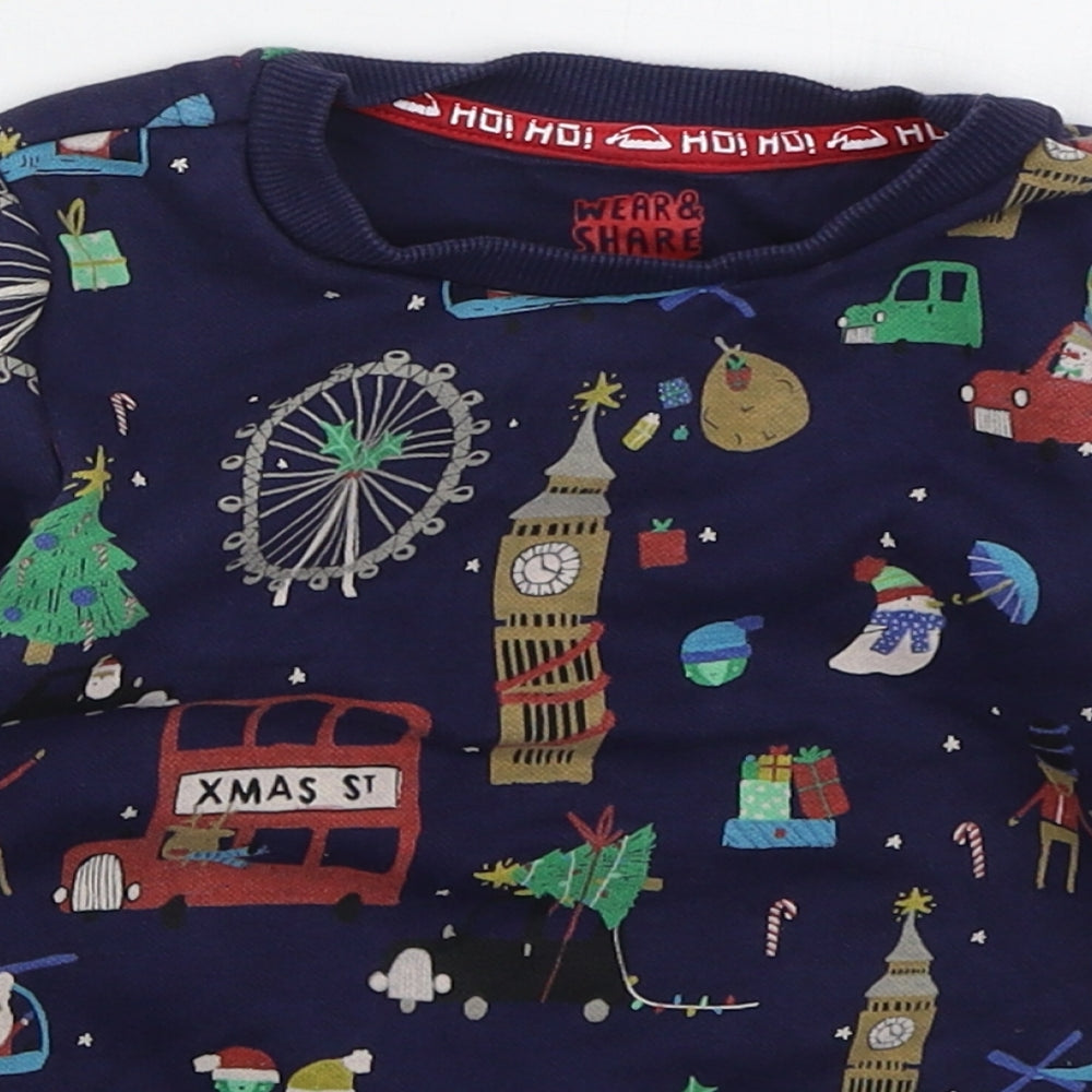 F&F Boys Blue  Cotton Pullover Sweatshirt Size 3-4 Years  Pullover - London Christmas Prints
