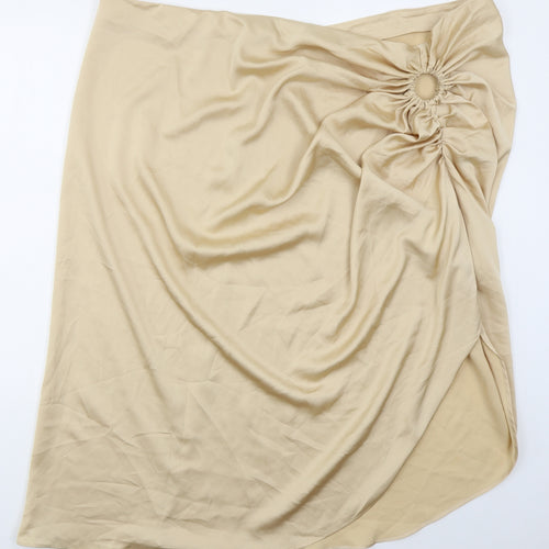 Boohoo Womens Gold  Polyester Straight & Pencil Skirt Size 28   Zip