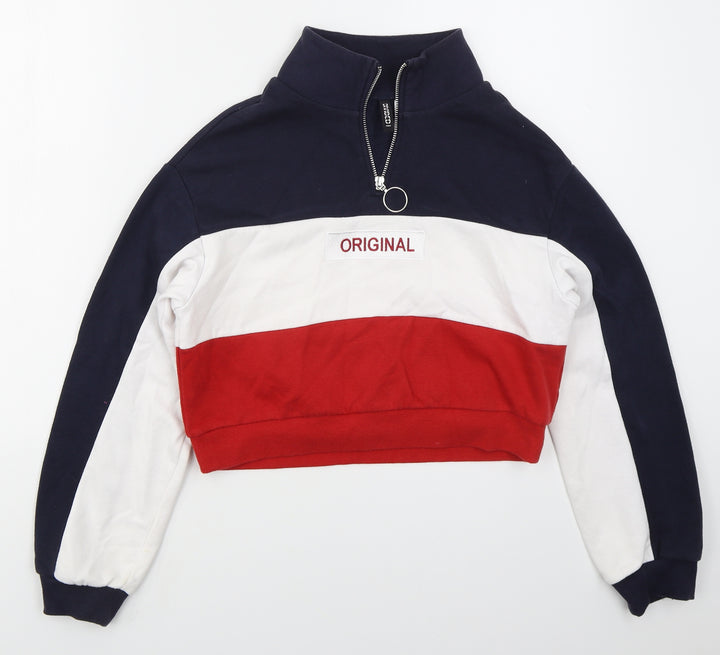 H&M Womens Blue Striped Cotton Pullover Sweatshirt Size XS Zip - Red Original
