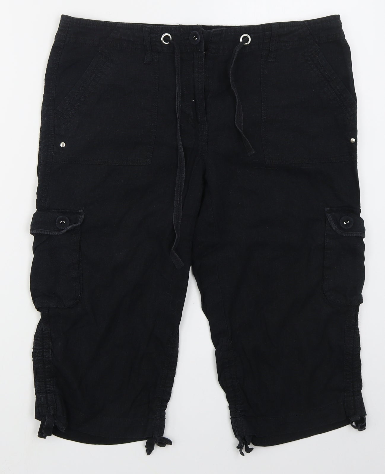 Papaya Womens Black  Linen Bermuda Shorts Size 12 L15 in Regular Button