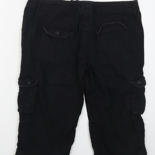 Papaya Womens Black  Linen Bermuda Shorts Size 12 L15 in Regular Button
