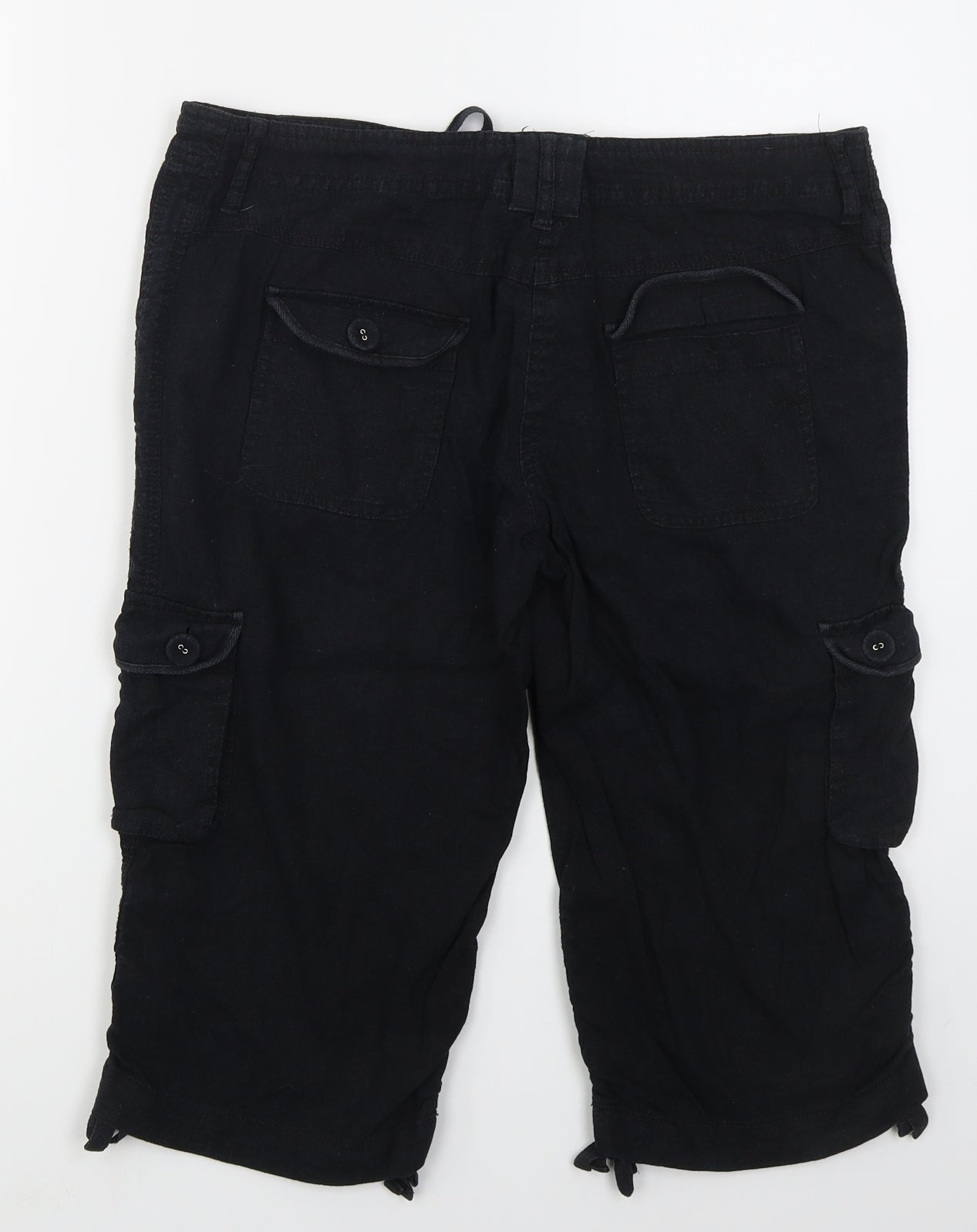 Papaya Womens Black  Linen Bermuda Shorts Size 12 L15 in Regular Button