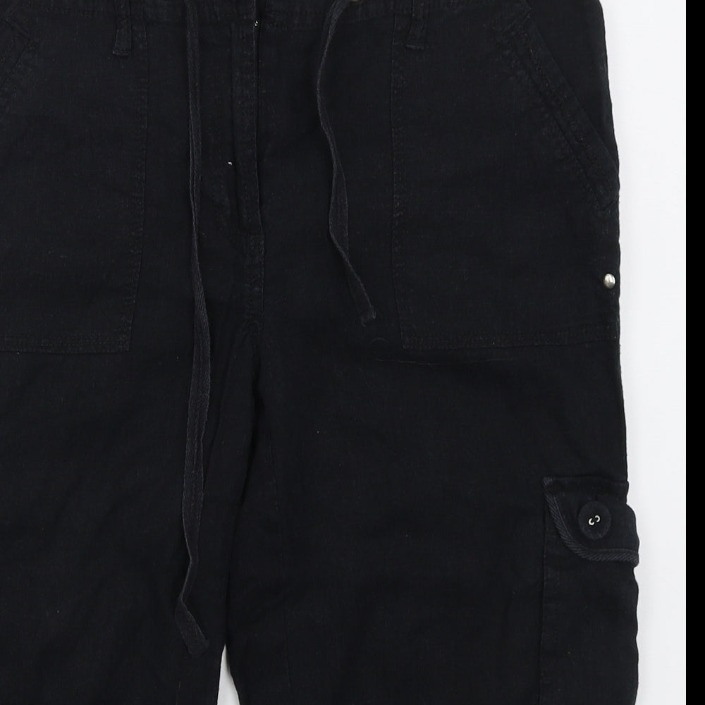 Papaya Womens Black  Linen Bermuda Shorts Size 12 L15 in Regular Button