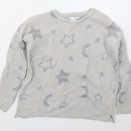 Nula Bug Girls Grey Crew Neck  Nylon Pullover Jumper Size 7-8 Years  Pullover - Stars and Moons