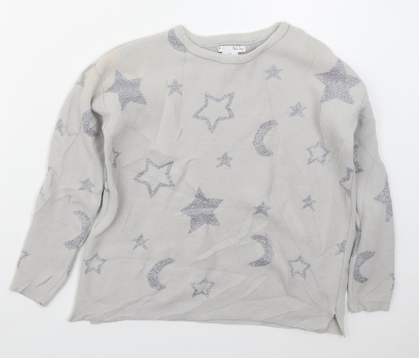 Nula Bug Girls Grey Crew Neck  Nylon Pullover Jumper Size 7-8 Years  Pullover - Stars and Moons