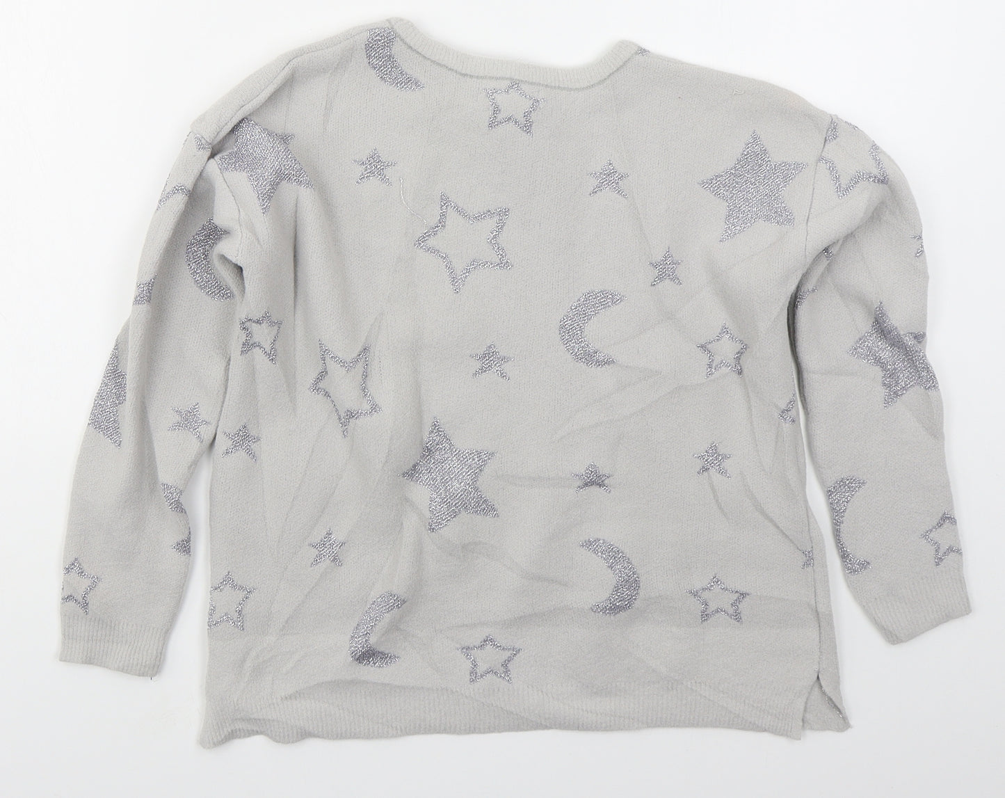 Nula Bug Girls Grey Crew Neck  Nylon Pullover Jumper Size 7-8 Years  Pullover - Stars and Moons