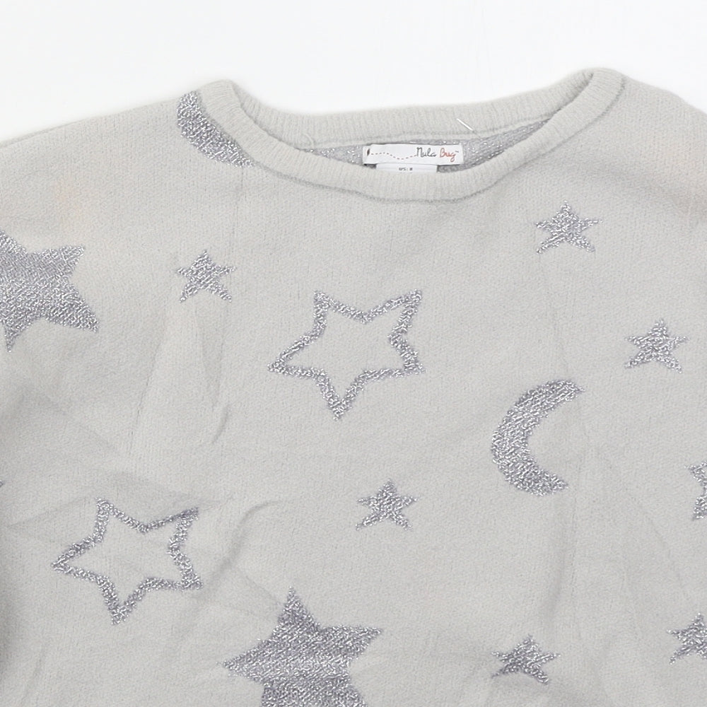 Nula Bug Girls Grey Crew Neck  Nylon Pullover Jumper Size 7-8 Years  Pullover - Stars and Moons