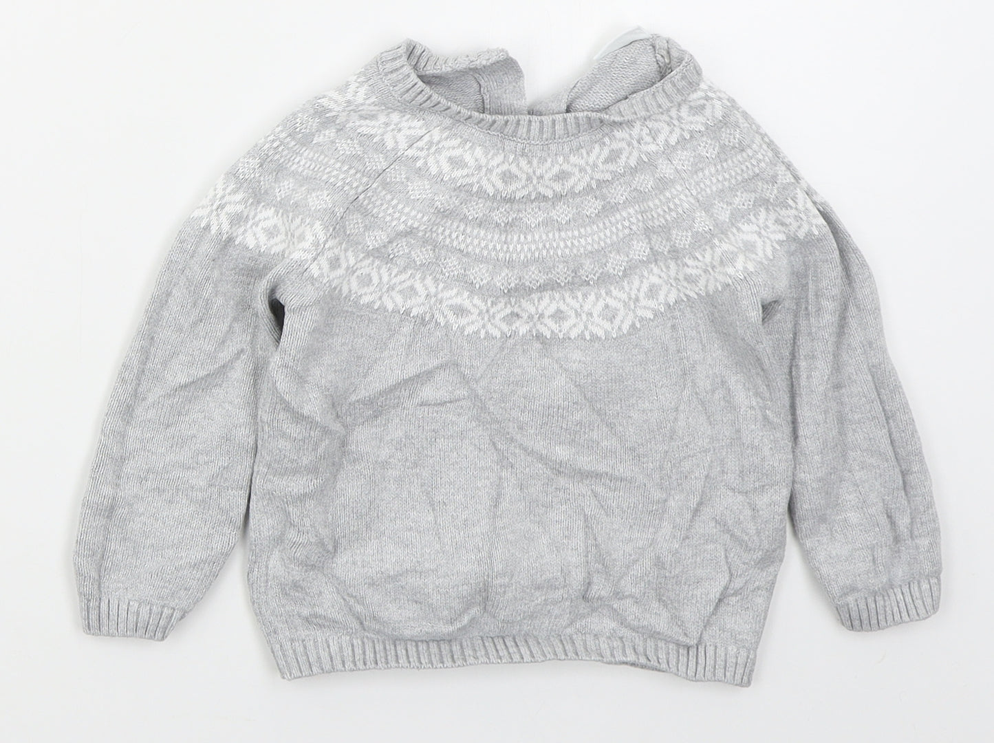 NEXT Baby Grey Fair Isle Cotton Pullover Jumper Size 18-24 Months  Pullover