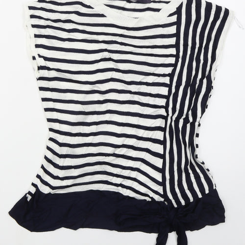 Marks and Spencer Womens Blue Boat Neck Striped Viscose Vest Jumper Size 10