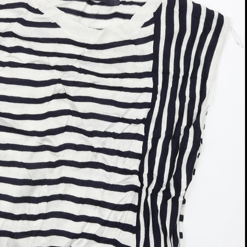 Marks and Spencer Womens Blue Boat Neck Striped Viscose Vest Jumper Size 10