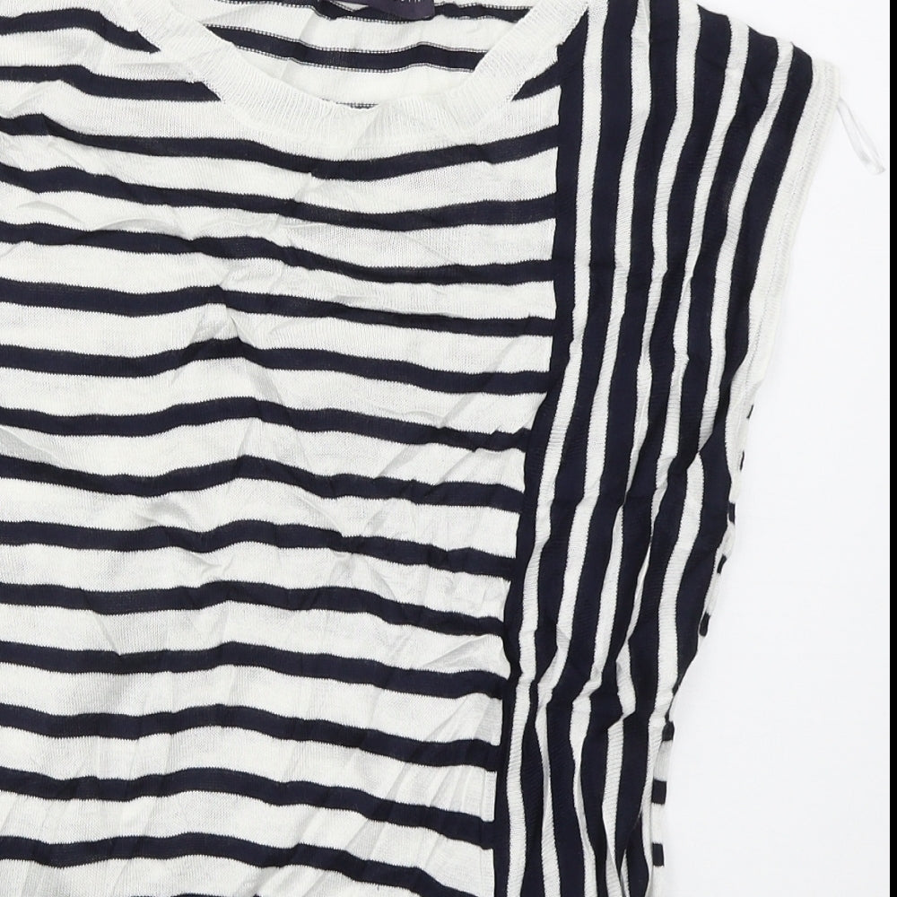 Marks and Spencer Womens Blue Boat Neck Striped Viscose Vest Jumper Size 10