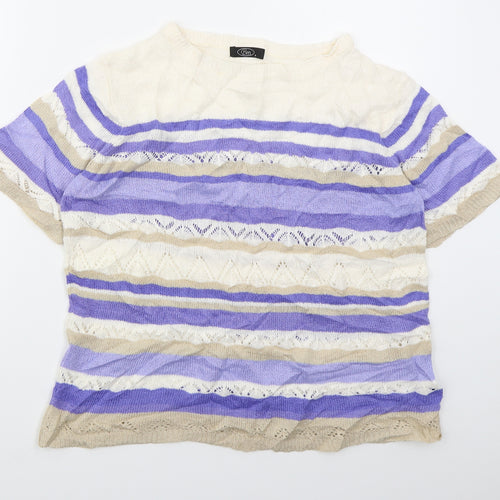 Bonmarché Womens Blue Boat Neck Striped Acrylic Pullover Jumper Size M