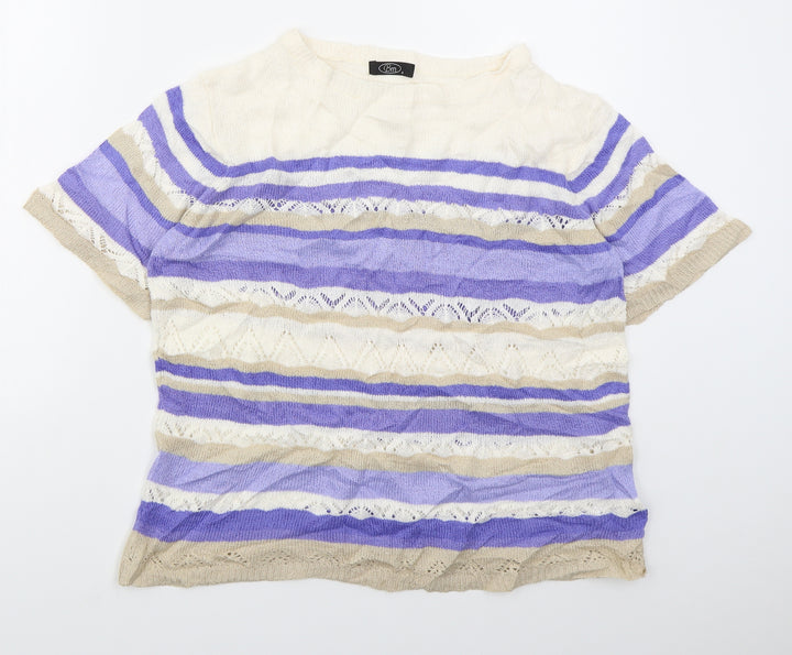 Bonmarché Womens Blue Boat Neck Striped Acrylic Pullover Jumper Size M