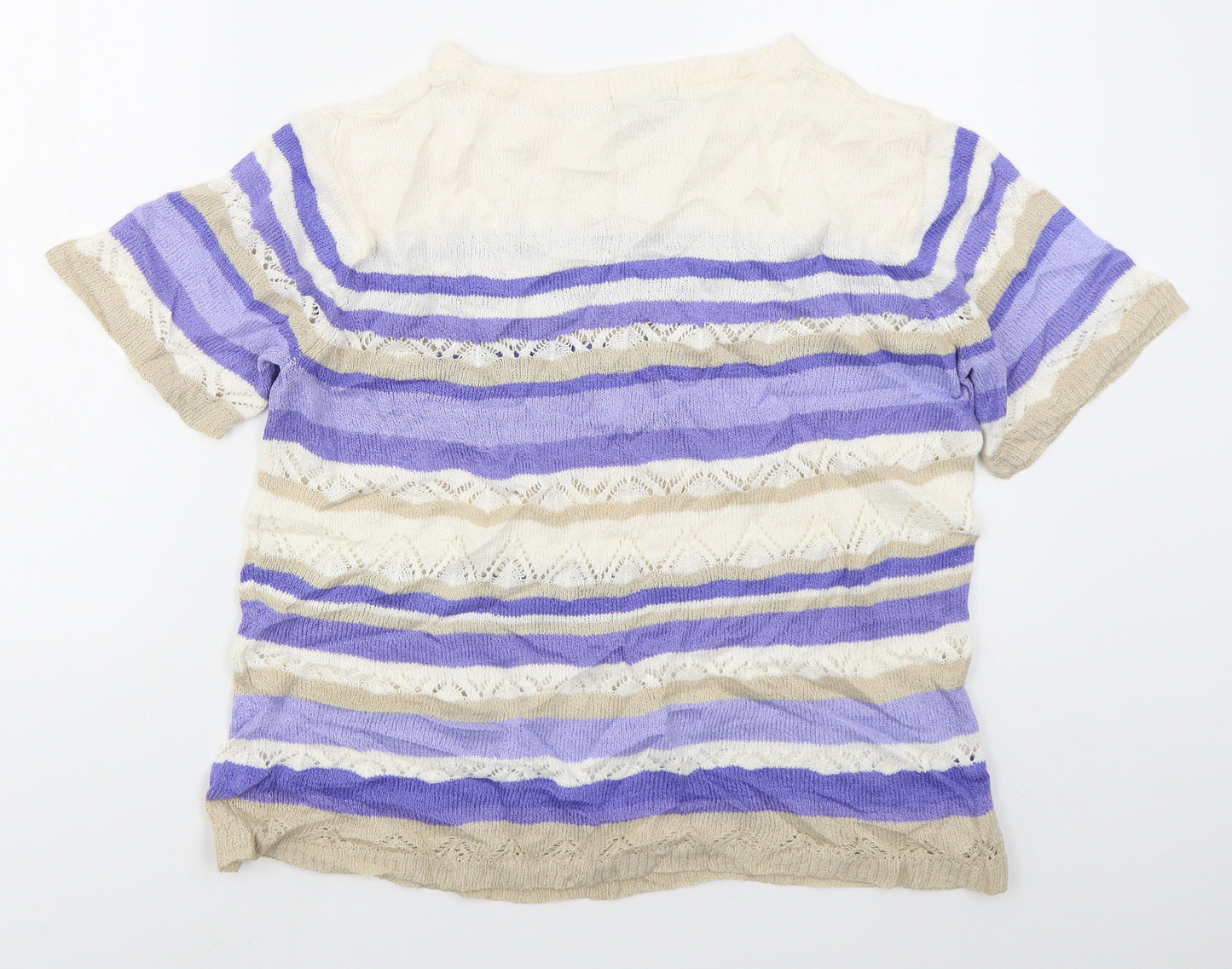 Bonmarché Womens Blue Boat Neck Striped Acrylic Pullover Jumper Size M