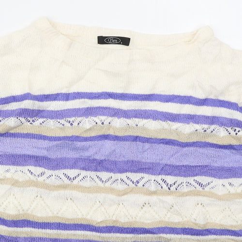 Bonmarché Womens Blue Boat Neck Striped Acrylic Pullover Jumper Size M
